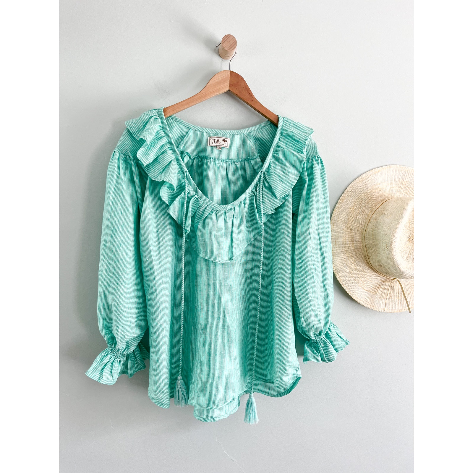 Mille Resort & Travel | May Top | Green White Stripe | Sz XXS