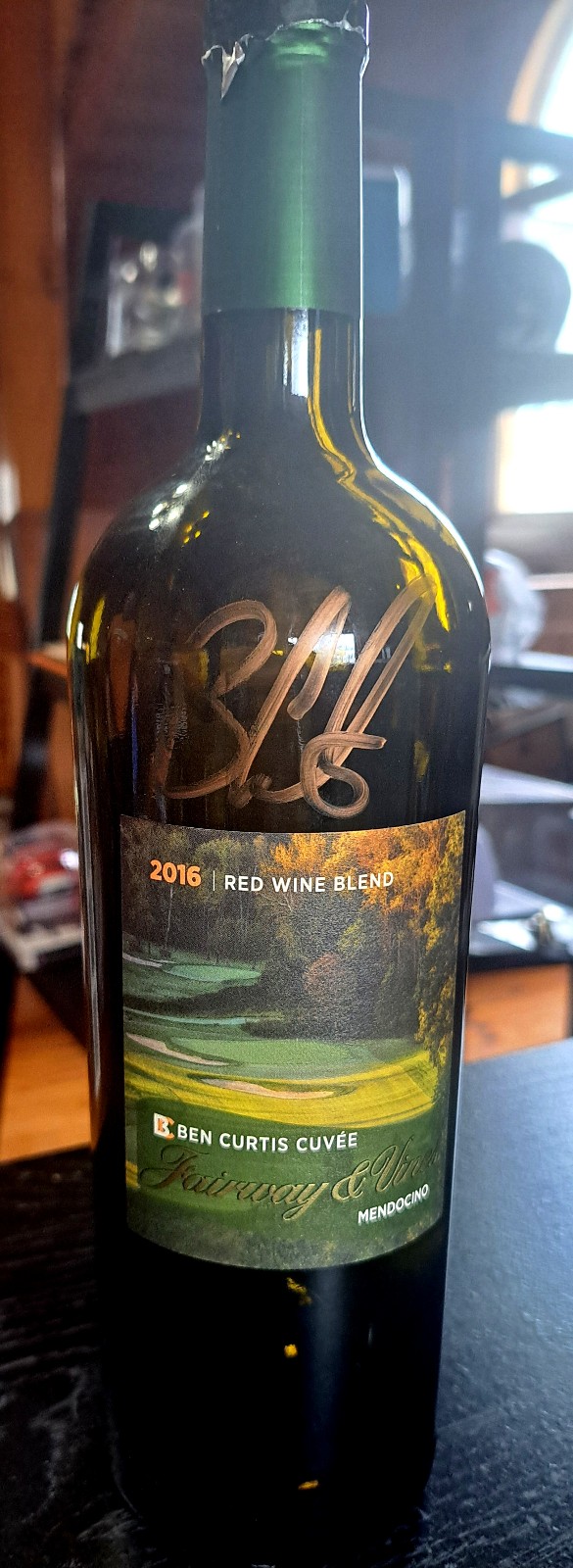 Ben Curtis PGA autographed empty wine bottle