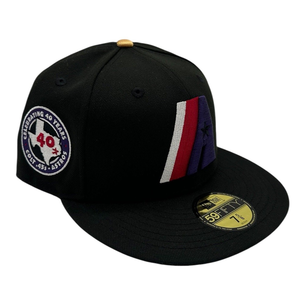 New Era 59Fifty Houston Astros Hat Cap 7 5/8 Black 40th Anniversary Patch Retro