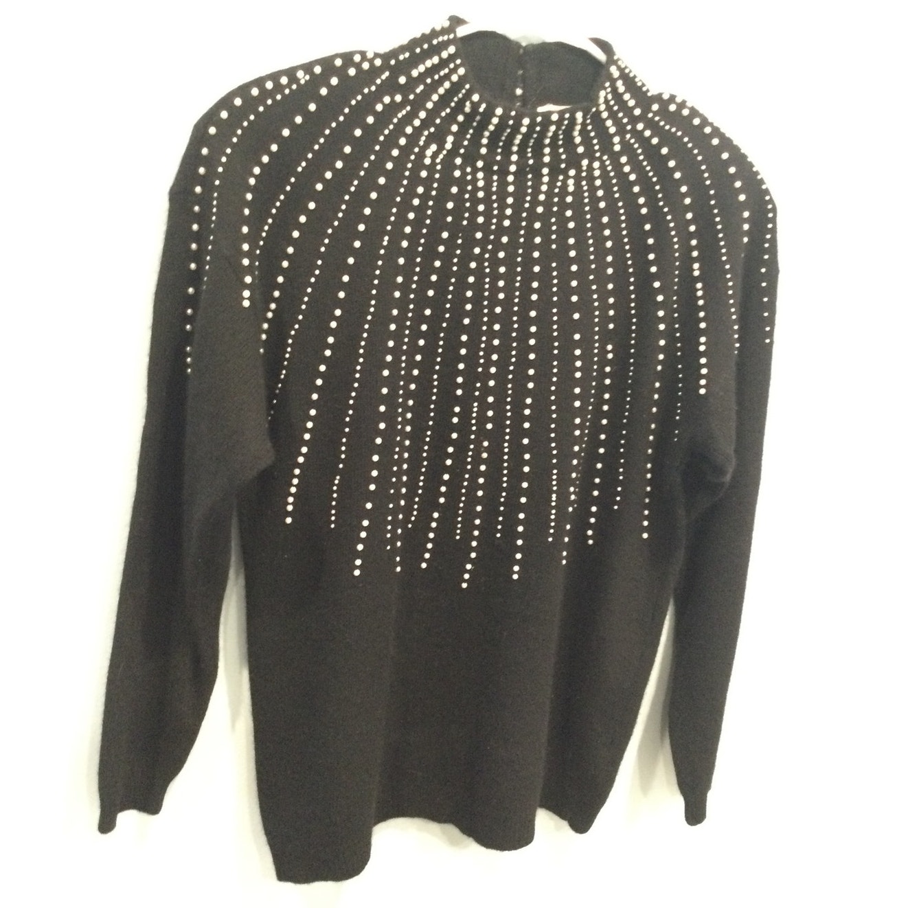 Vintage Womens Angora Sweater Size Large XL Lambswool Black Pearl Feminine 80s