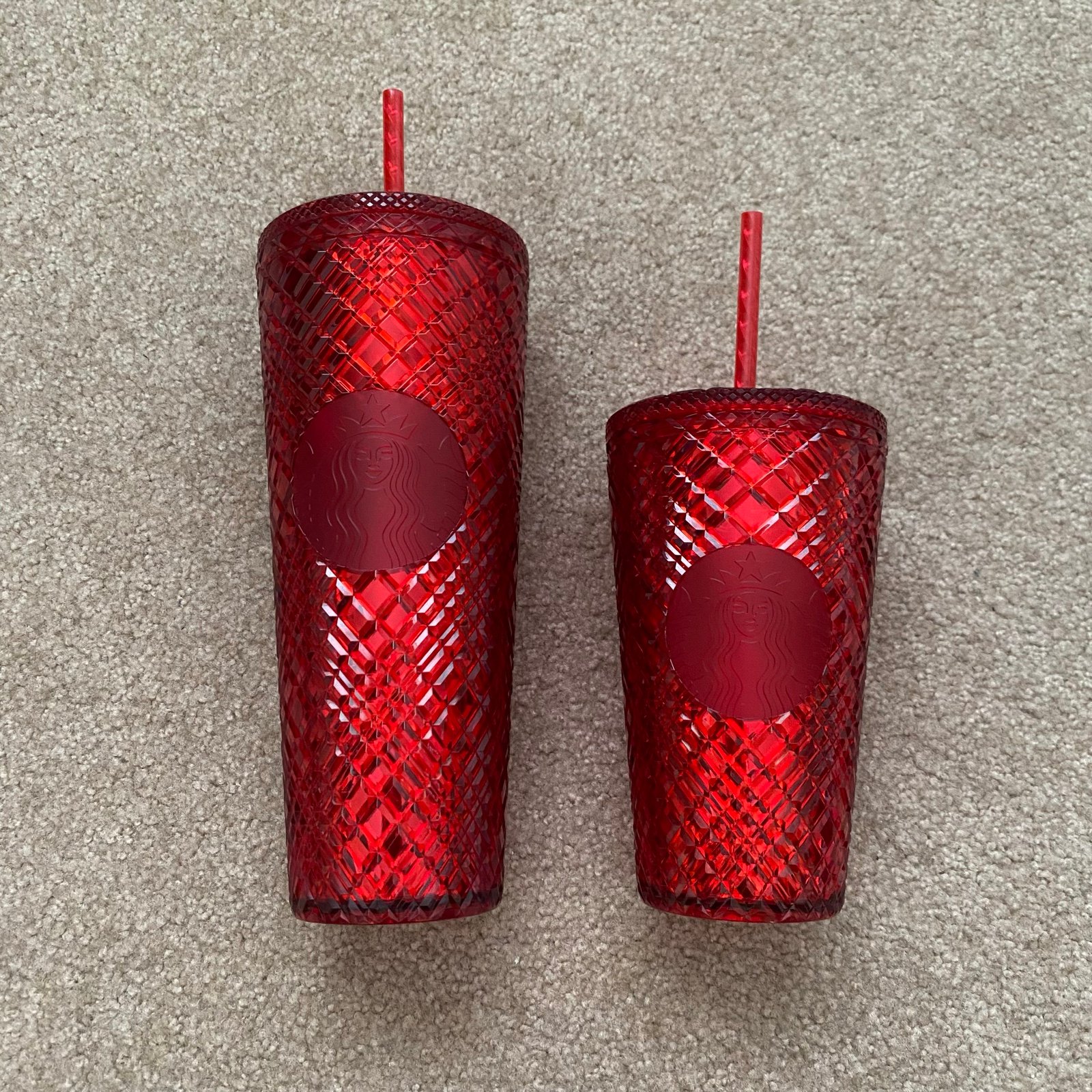 2 Starbucks Holiday Red Jeweled Tumbler Cold Cups - 24 oz and 16 oz NWT NEW