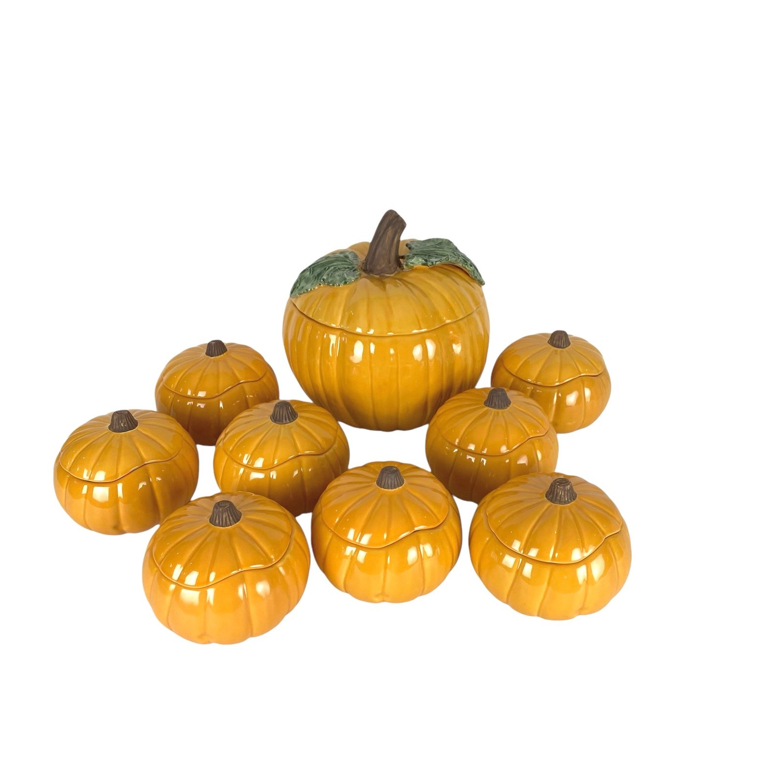 Williams Sonoma Pumpkin Tureen Lidded Soup Set One Large 8 Individual Harvest