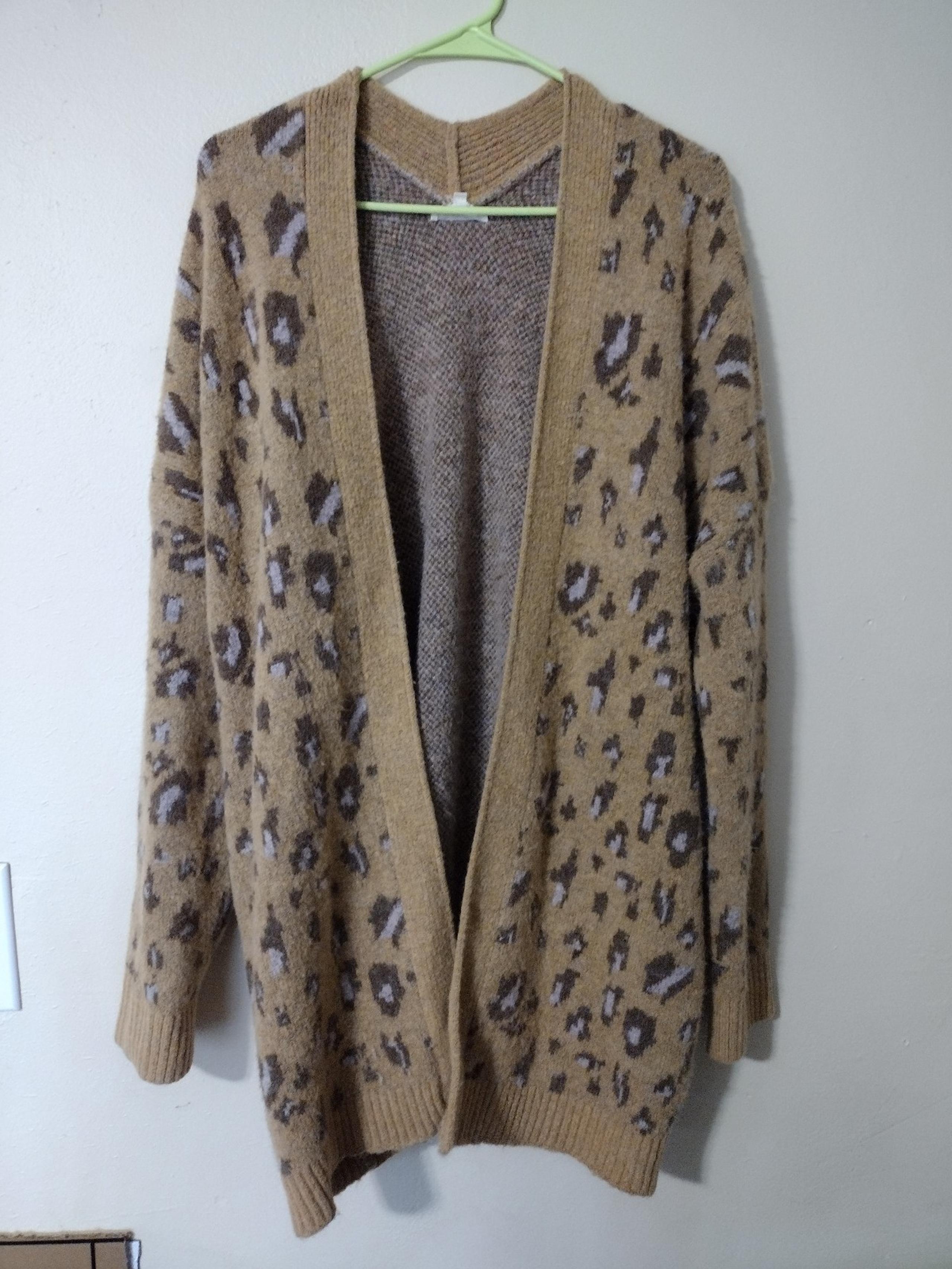 Easel women's brown animal print cardigan sweater size medium