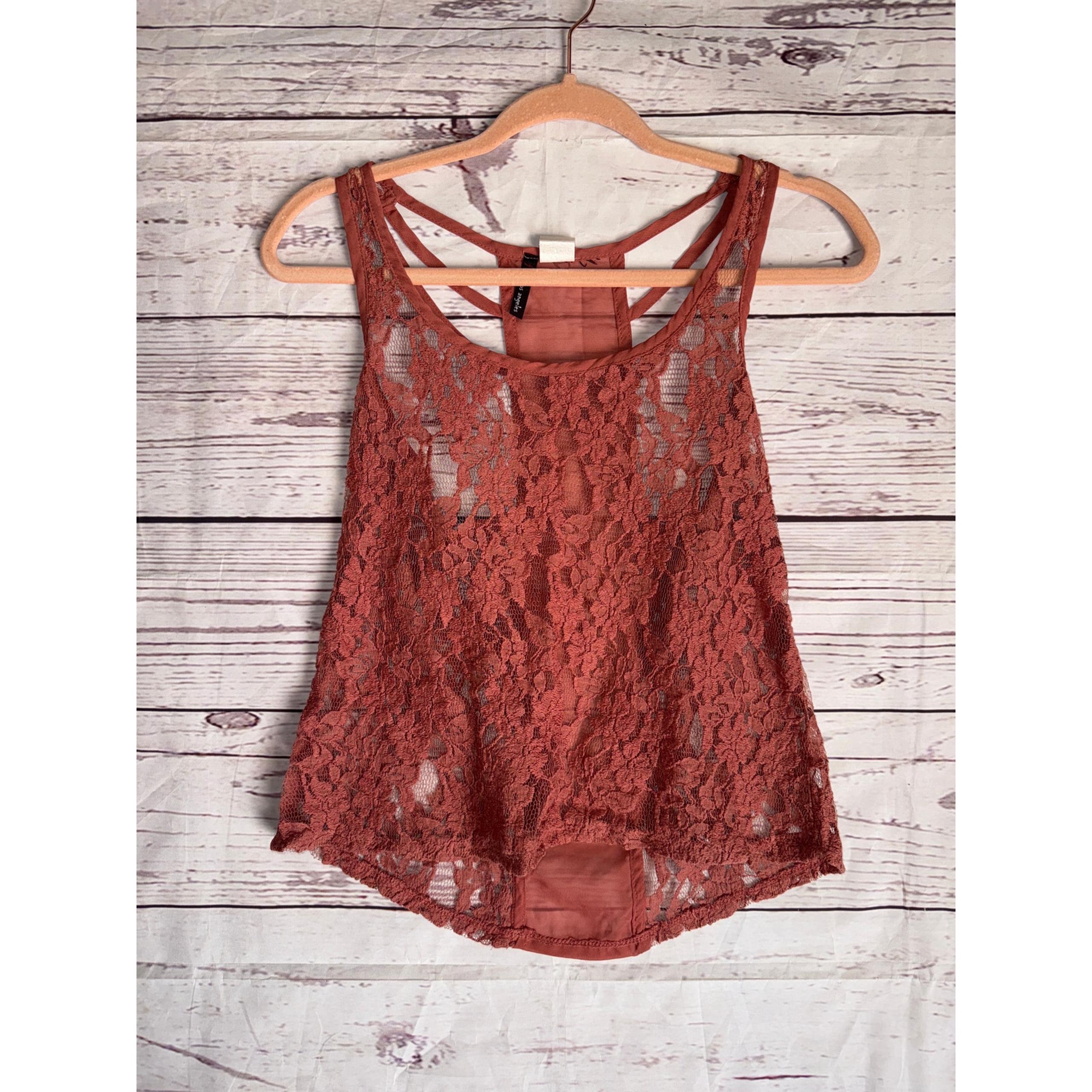 Fire Blush Pink Lace Front Tank Top Sz M