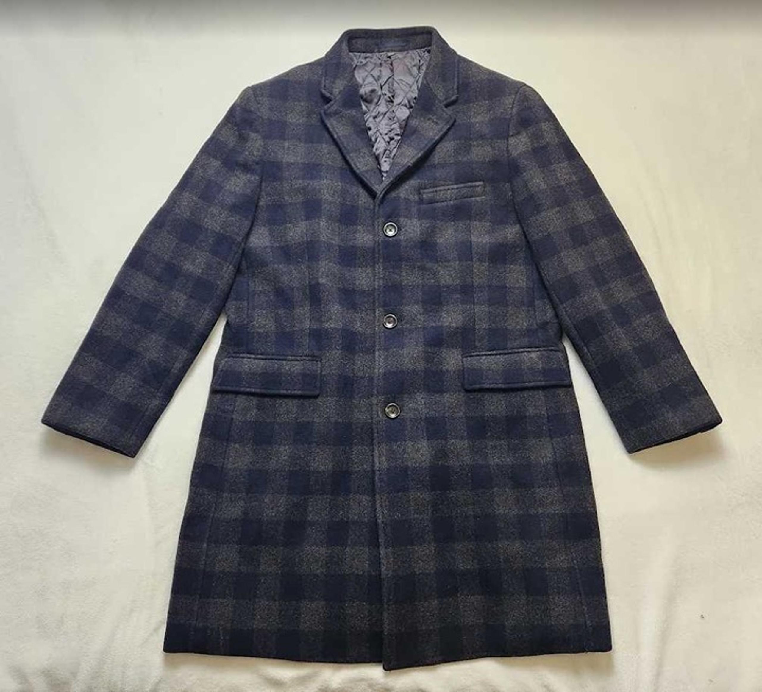 NEW MENS 46R J CREW LUDLOW TOPCOAT IN NAVY GREY PLAID WOOL BLEND TOP COAT