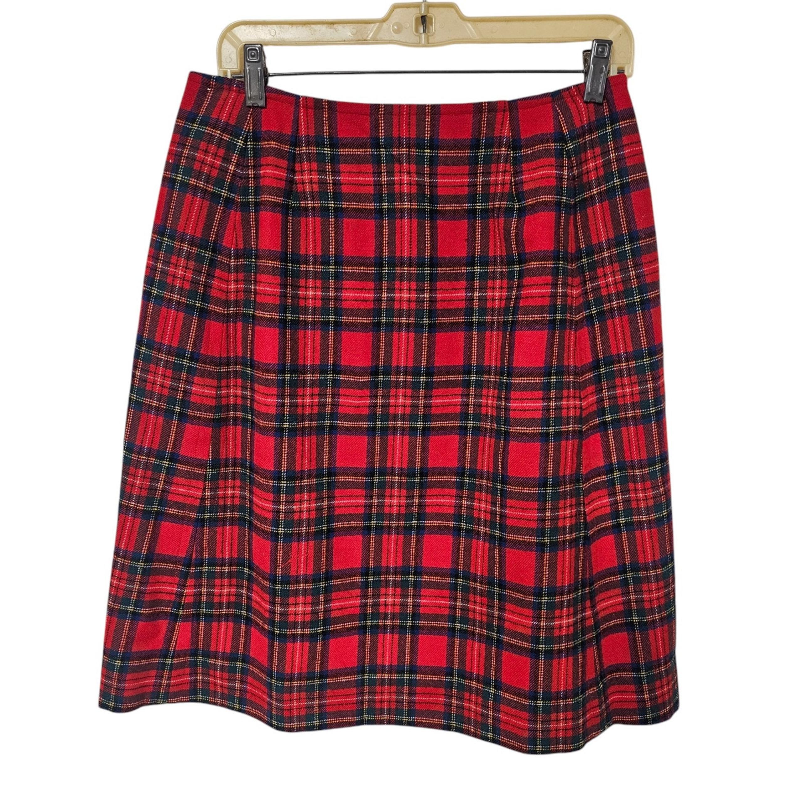 Vintage Pendleton Womens Wool Plaid Skirt Size 16 Red Academia Knee Length