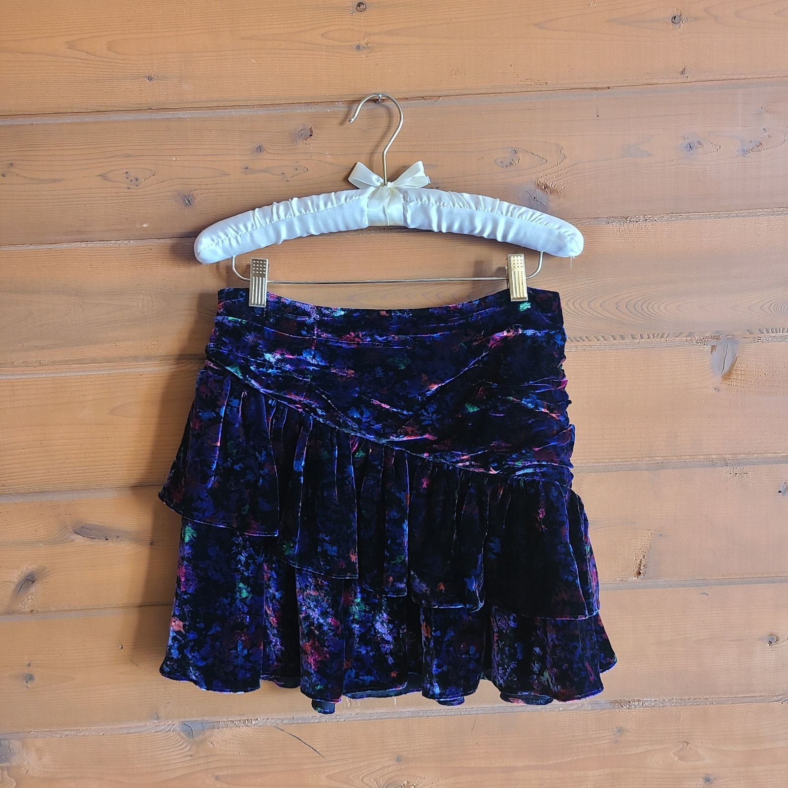 Ramy Brook Printed Malbec Skirt 4 Floral Multicolor Velvet Mini Ruffled Tiers