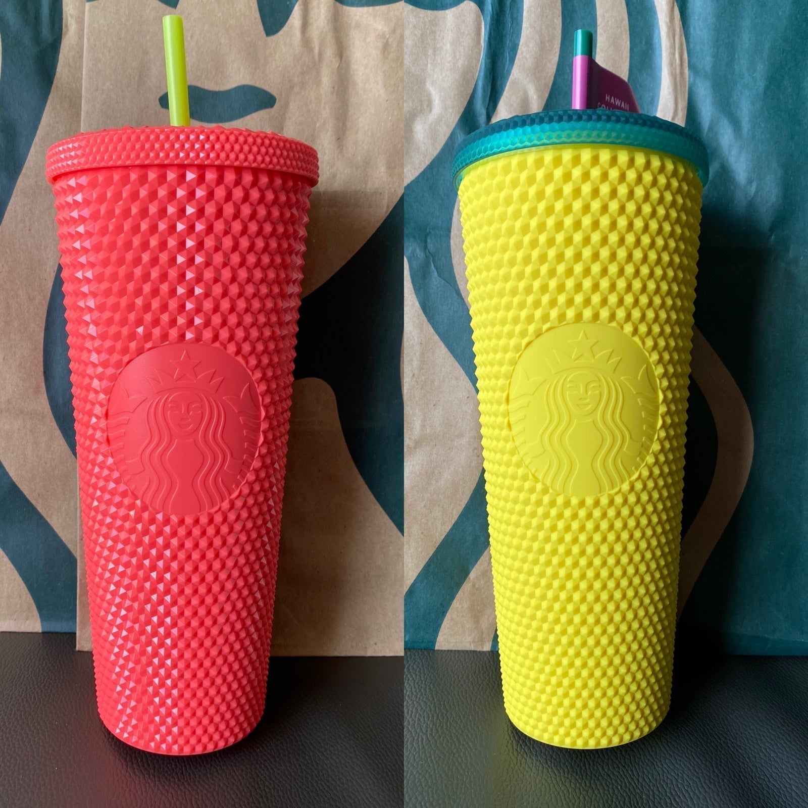Starbucks Tumbler Dragonfruit Coral Pink & Pineapple Studded - Venti - Bundle of