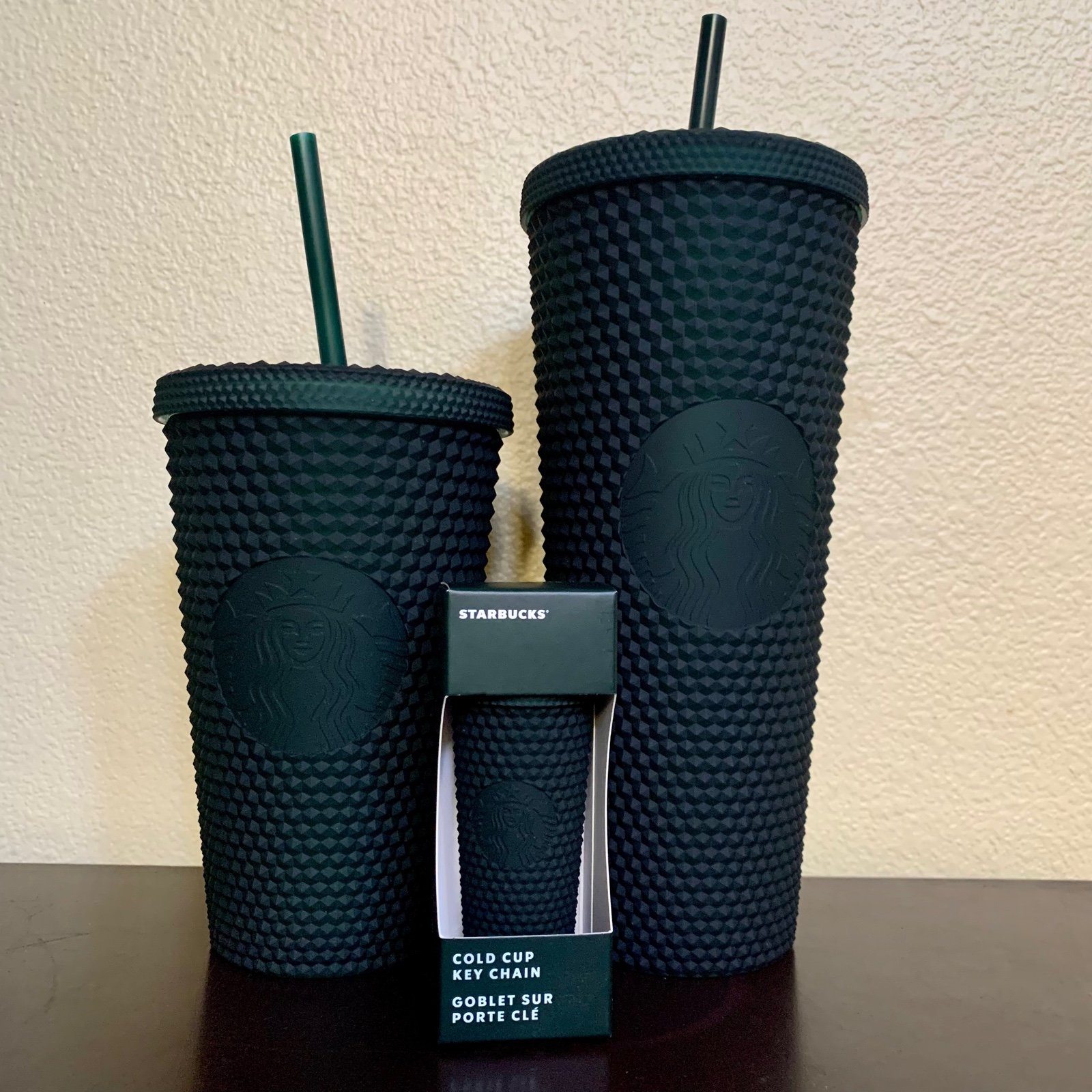 Starbucks Cold Cup Venti Grande Tumbler Keychain Set Green Matte Studded