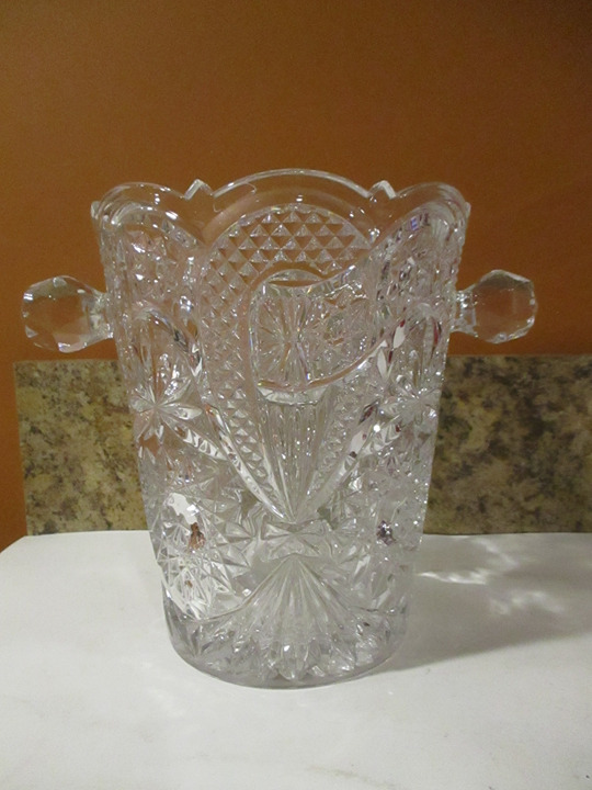 Cut Glass Champagne Ice Bucket Glass Handles Wine Chiller
