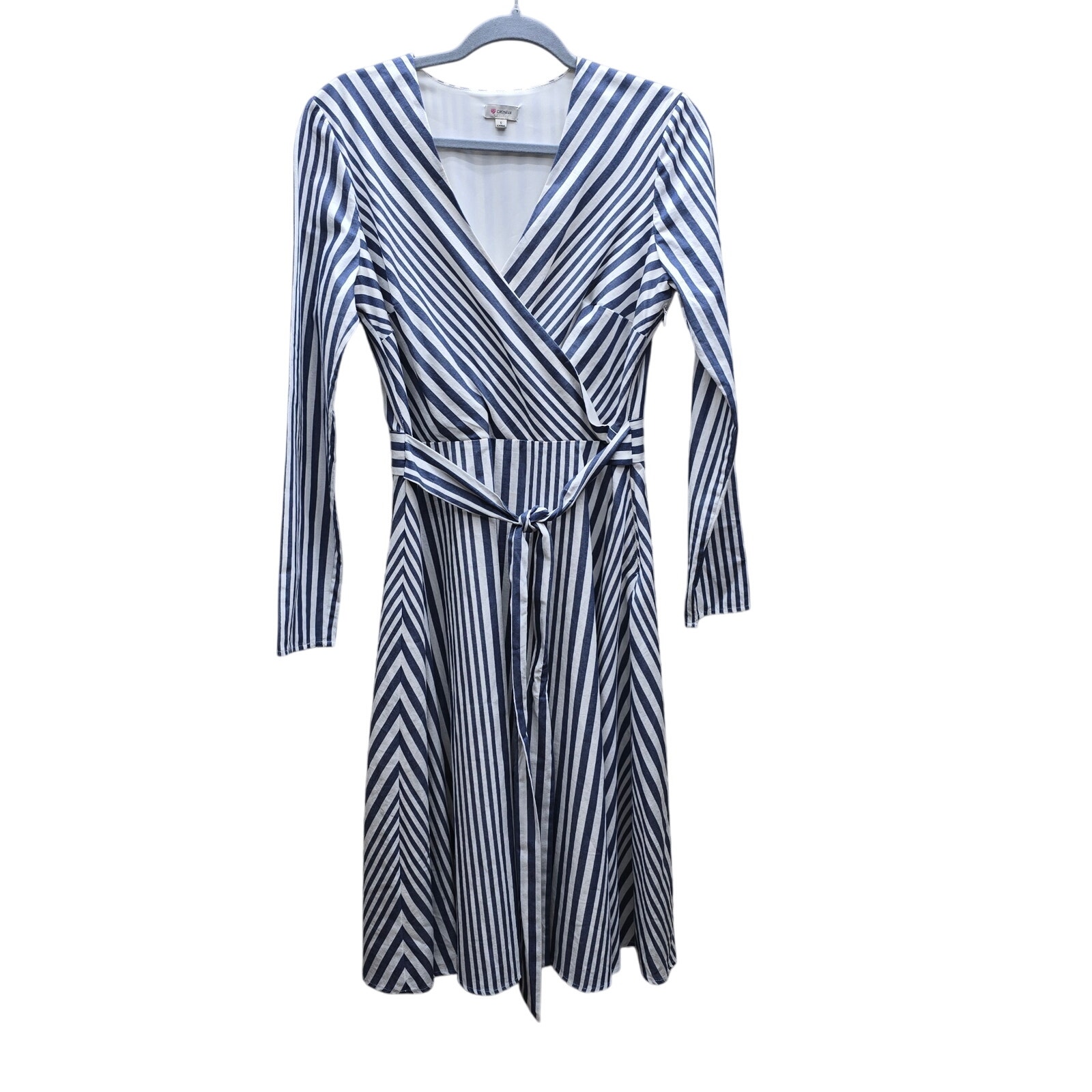 Cremieux NWT Striped Midi Norah Dress Long Sleeve Ivory/Navy Size 6 Nautical