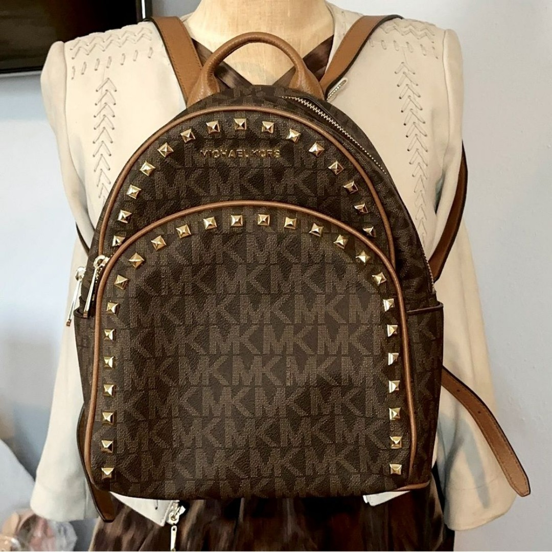 Michael Kors Abbey Medium Studded Backpack Brown Acorn NEW without tags