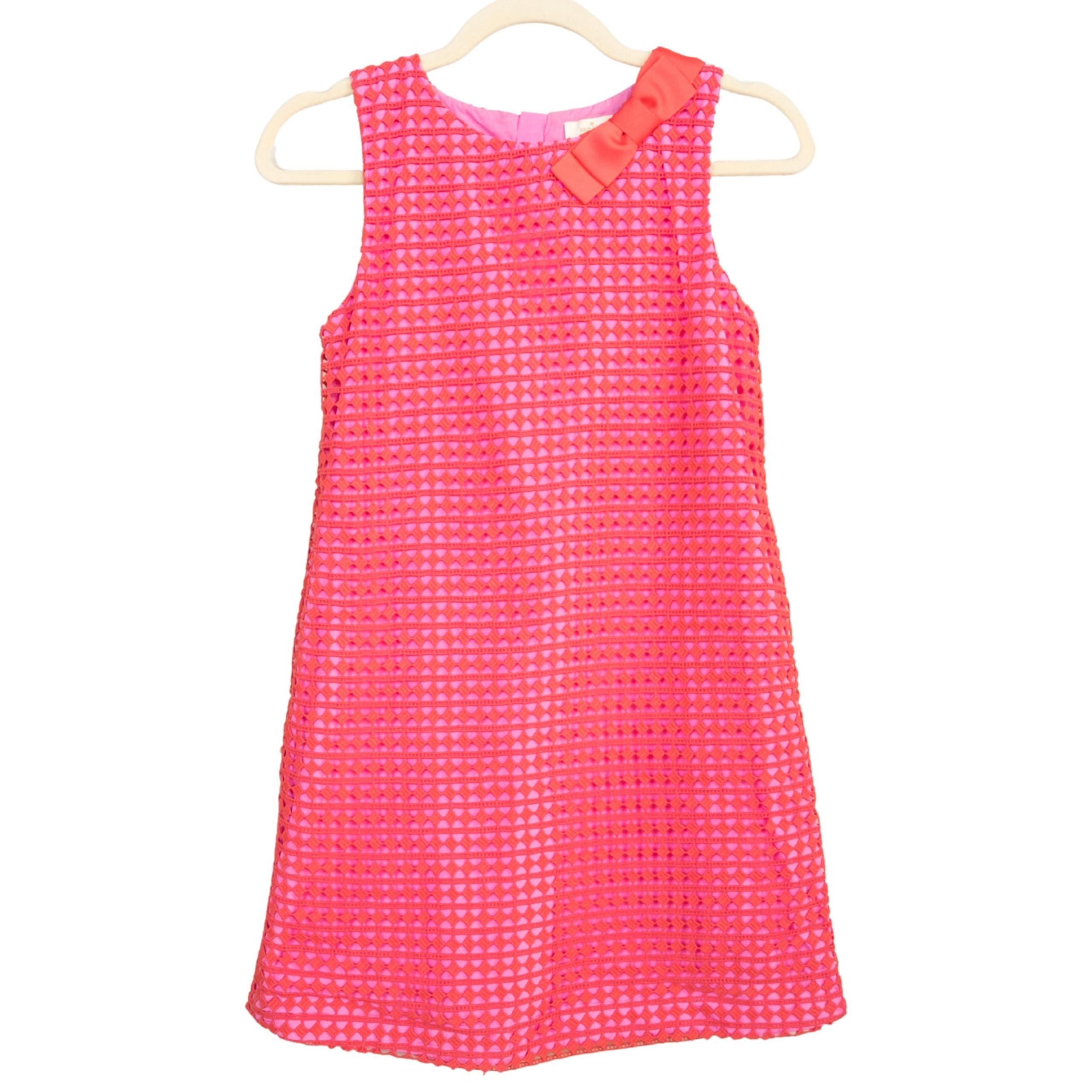 KATE SPADE NY Guipure Lace Shift Dress Geranium Pink Bow Detail Girl's 12Y