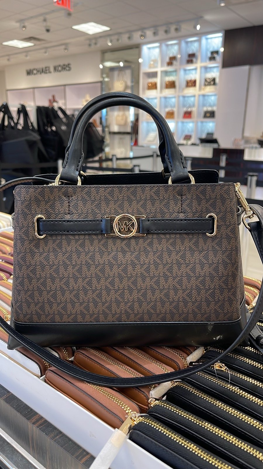 Michael Kors Reed Small Belted Logo Satchel Crossbody CZip Bag Purse Brown NWT