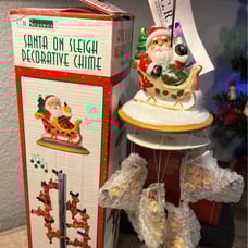 Vintage Christmas Santa on Sleigh Hanging Wind Chimes 1995 Hand painted New