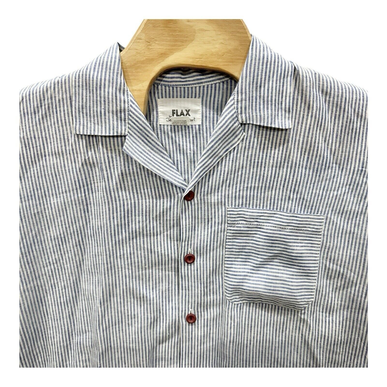 FLAX by Jeanne E. Top Womens S M L Linen Blue Striped Button Oversized Beachy