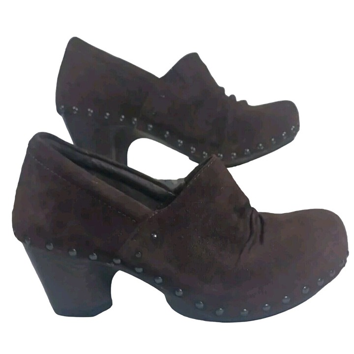 Dansko Suede Studded Brown Nori Clog Heels Block Heel Sz Eu 36 US 6