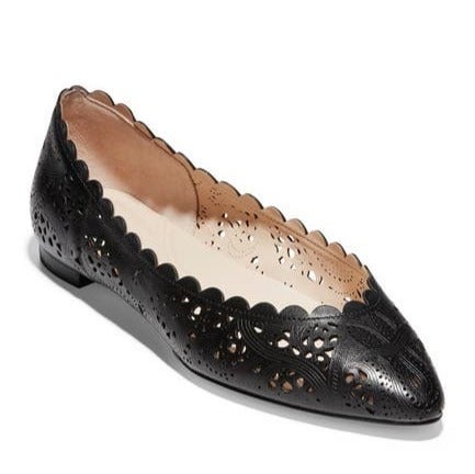 NEW Cole Haan Women US 6.5 Callie Black Scalloped Cutout Perforated Dress Flat