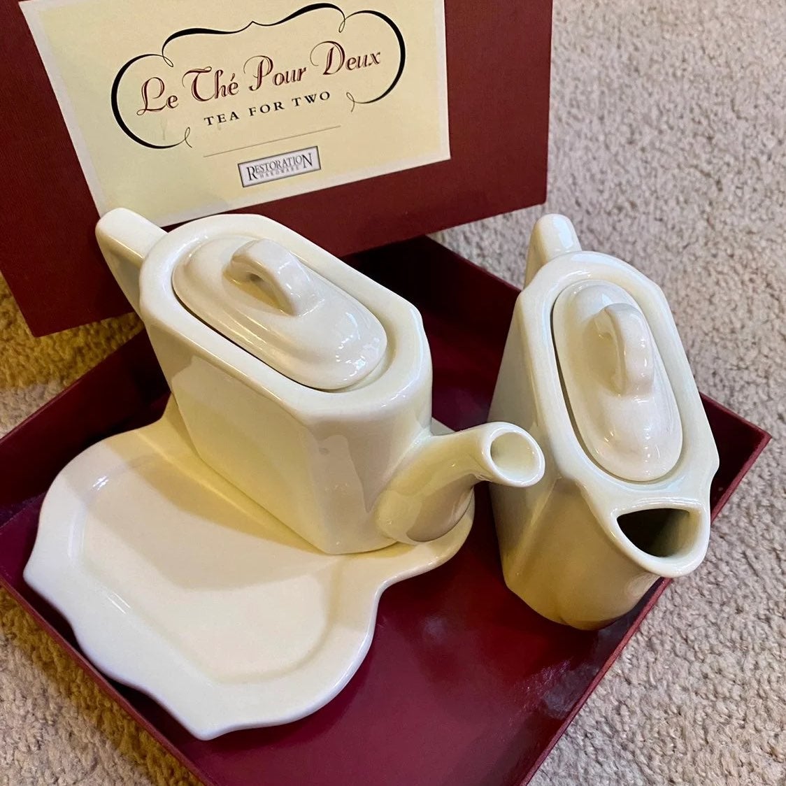 RESTORATION HARDWARE: Le Thé Pour Deux (“Tea For Two”) White Porcelain Tea Set