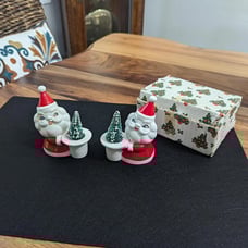 Rare- Vintage- Holt Howard- Porcelain- Santa- Candle Holders- Kitsch- Mid Mod
