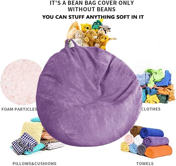 Stuffed Animal Storage Bean Bag Chair Cover (No Filler) Washable Ultra Soft Cord