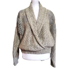 Together! vtg wool blend angora gray embroidery floral applique knit sweater M