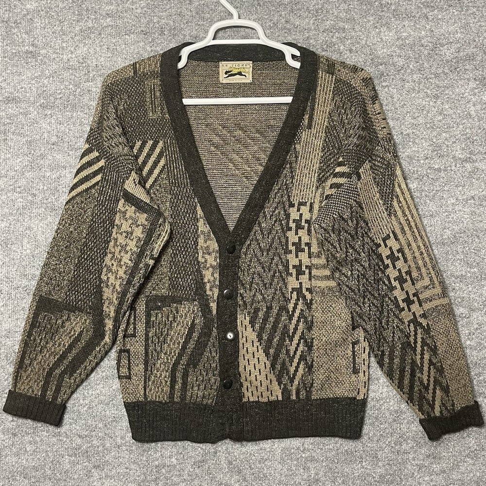 Vintage Le Tigre Cardigan Sweater Men's M Brown Geometric Button Up Grandpa USA