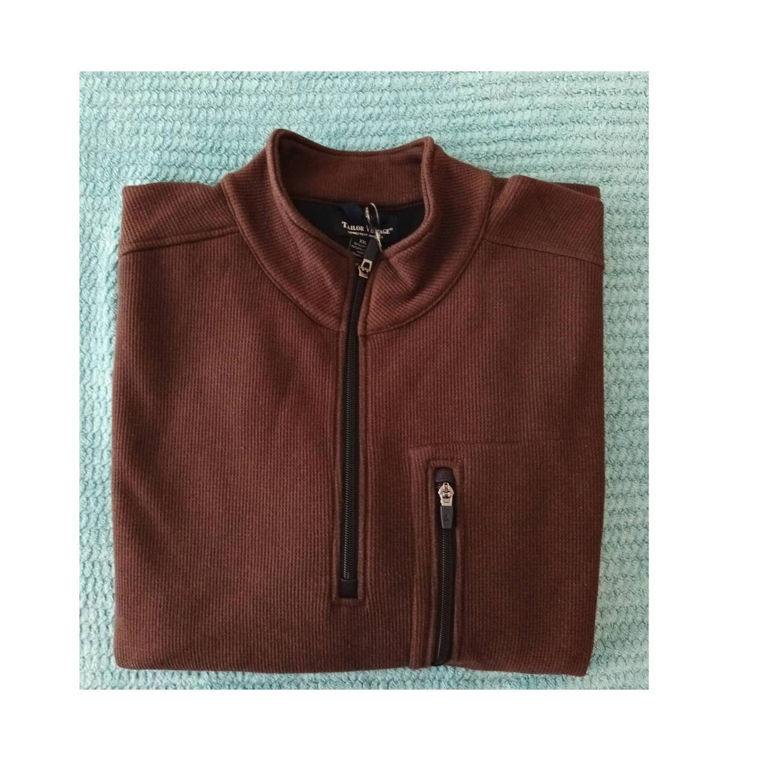 TAILOR VINTAGE Men's Zip Up Waffle Knit Fleece Brown Jacket 2XL