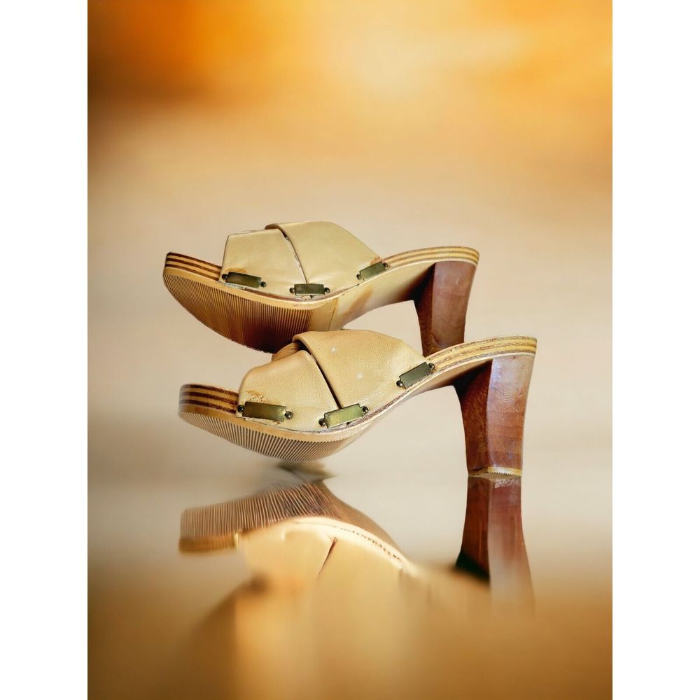 Vintage Women's Platform Mules Wood Heels By Concepts 7.5 Made In Greece