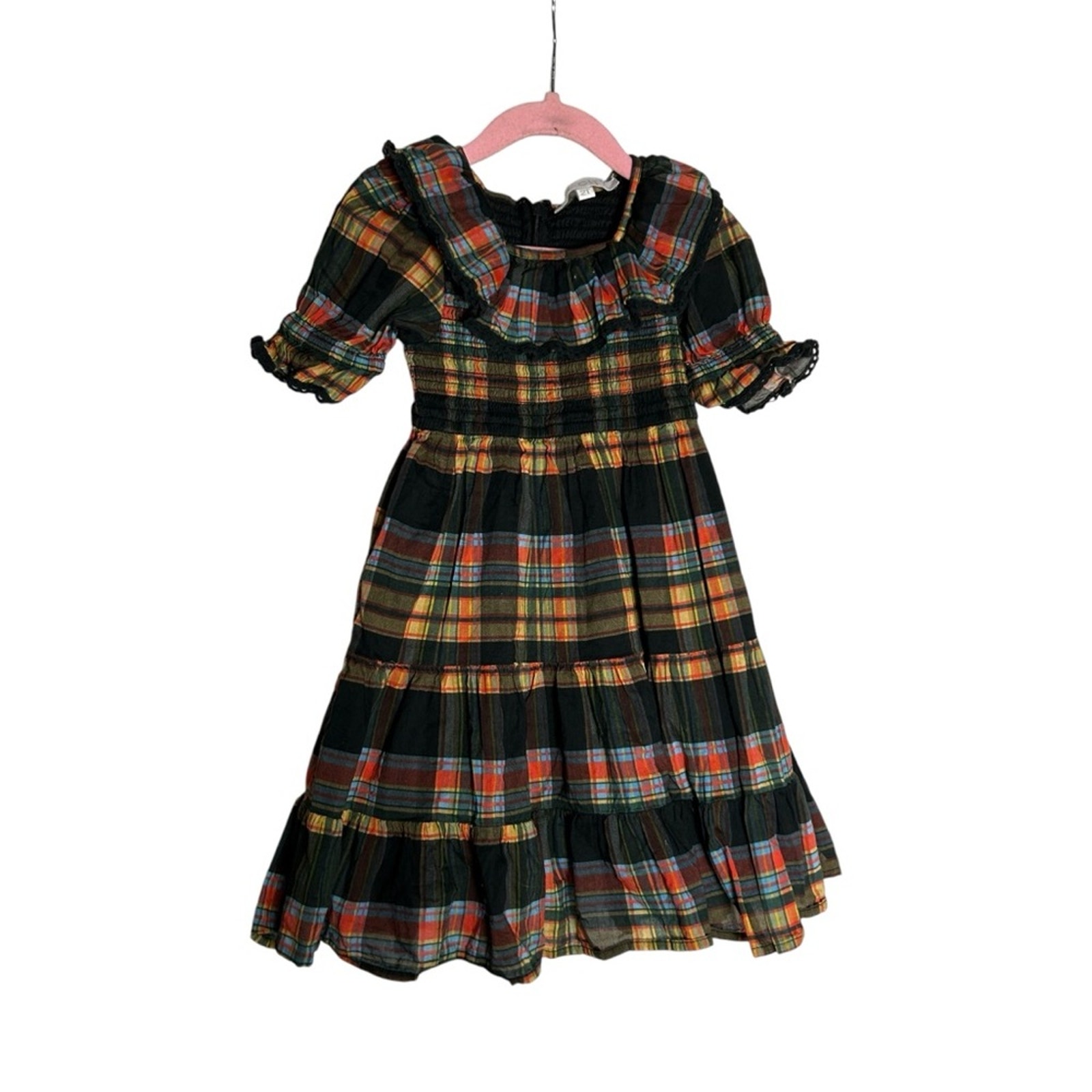 Ivy City Co Plaid 100% Cotton Ruffle Square Neck Gracie Dress Size 2T
