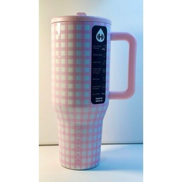 NWT LIMITED EDITION HydroJug 32Oz Traveler, PINK GINGHAM