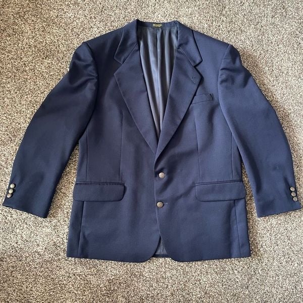 Oscar de la Renta navy blue two button suit jacket blazer men’s size 44R