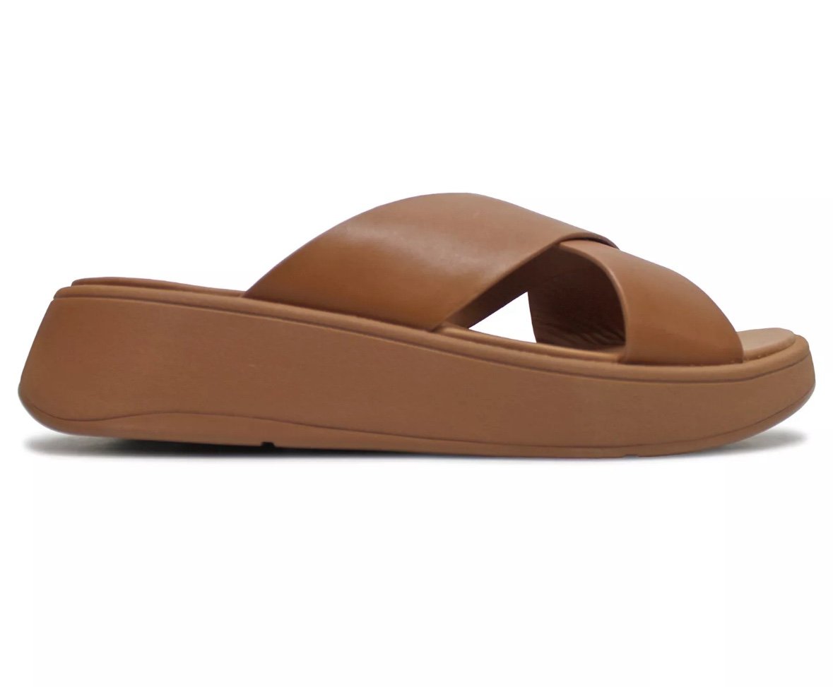 FitFlop Womens Sandals F Mode Flatform Cross Slip-On Slides Leather LIGHT TAN