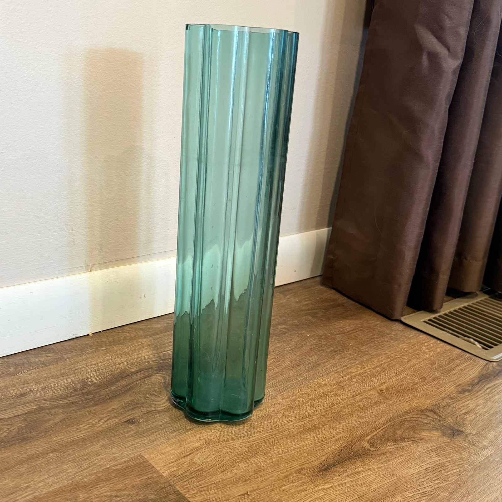 Rare Vintage Jens Quistgaard Dansk Teal Blue Scalloped Glass Vase Mid Century