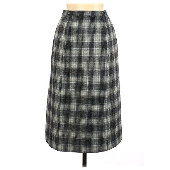 Vintage 70s Pendleton Plaid Midi Skirt Wool High Waisted Gray Modern Size 6/8