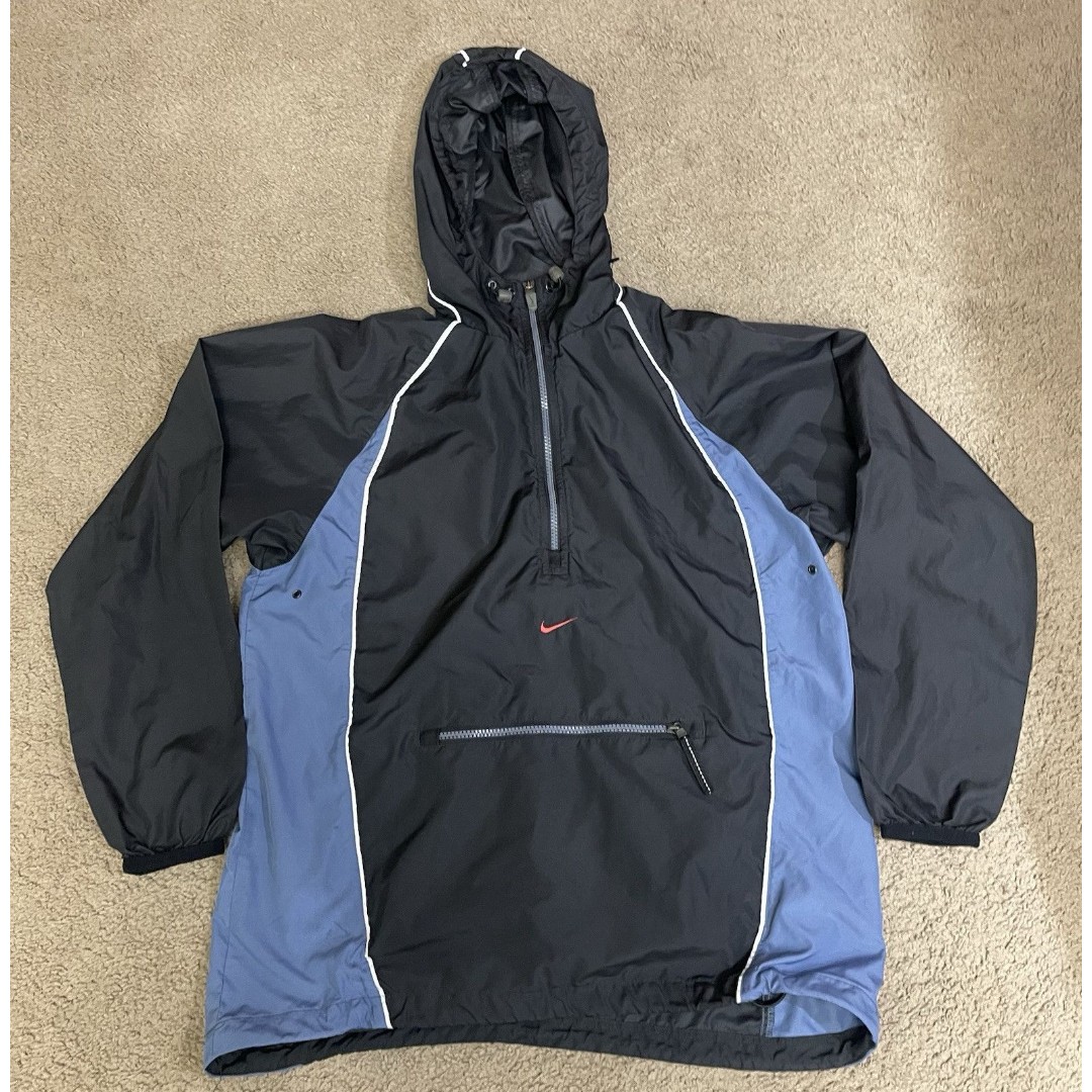 Nike Boys Large 12-14 Vintage Windbreaker Jacket Black And Blue