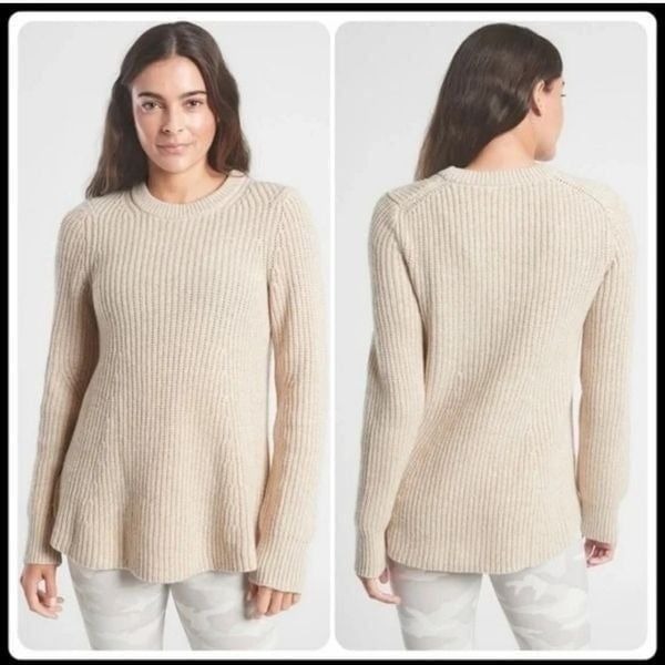 NWT Athleta Sierra Crew Neck Sweater Pullover Swing Coconut Cream Ivory