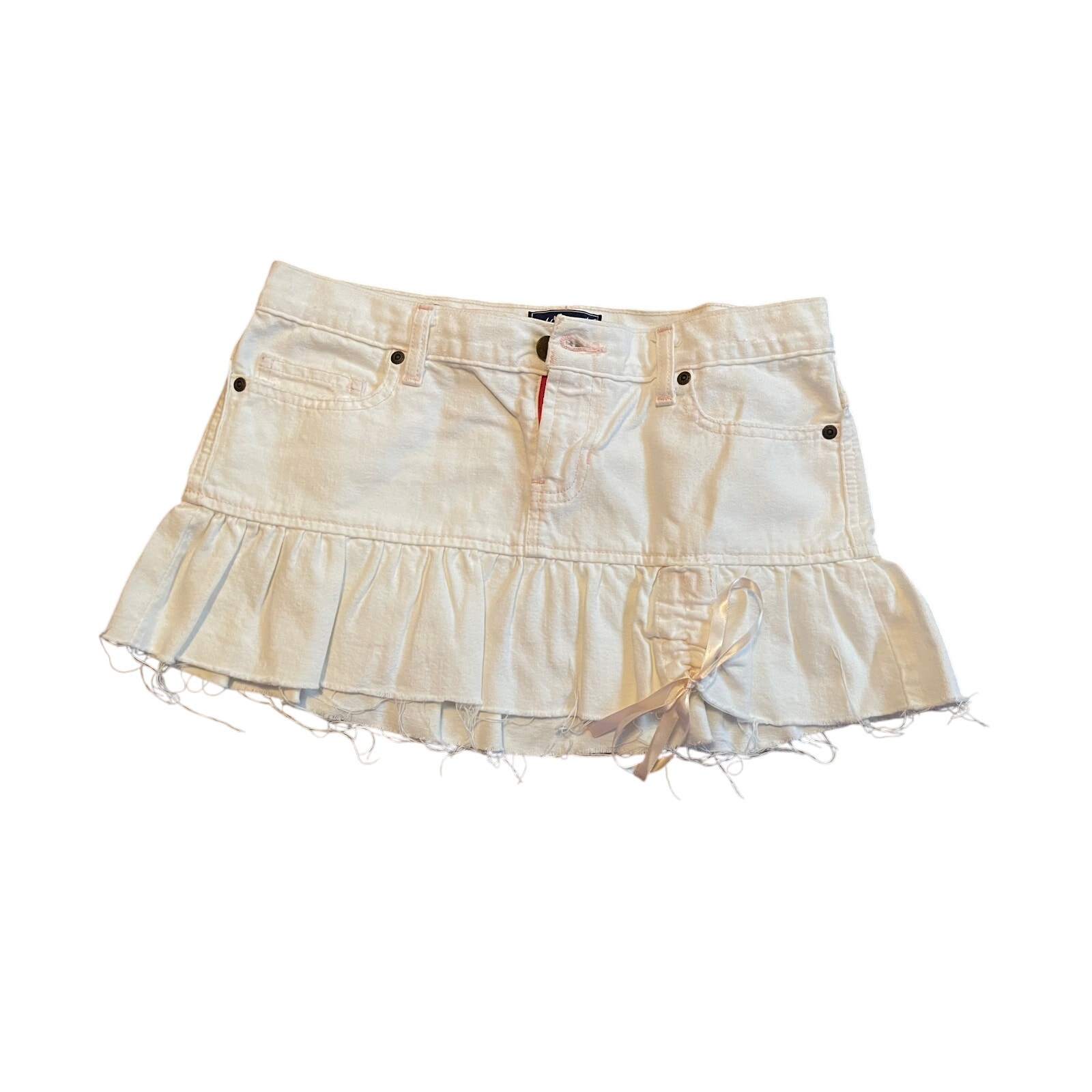New Abercrombie & Fitch Vintage Y2K White Denim Pleated Skirt w/Pink Ribbon 2