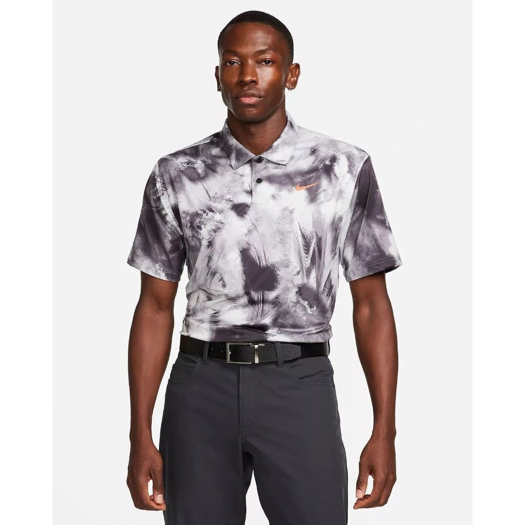 Nike Men's Medium Dri-Fit Tour Golf Polo White Black Grey FD5935-010 NEW