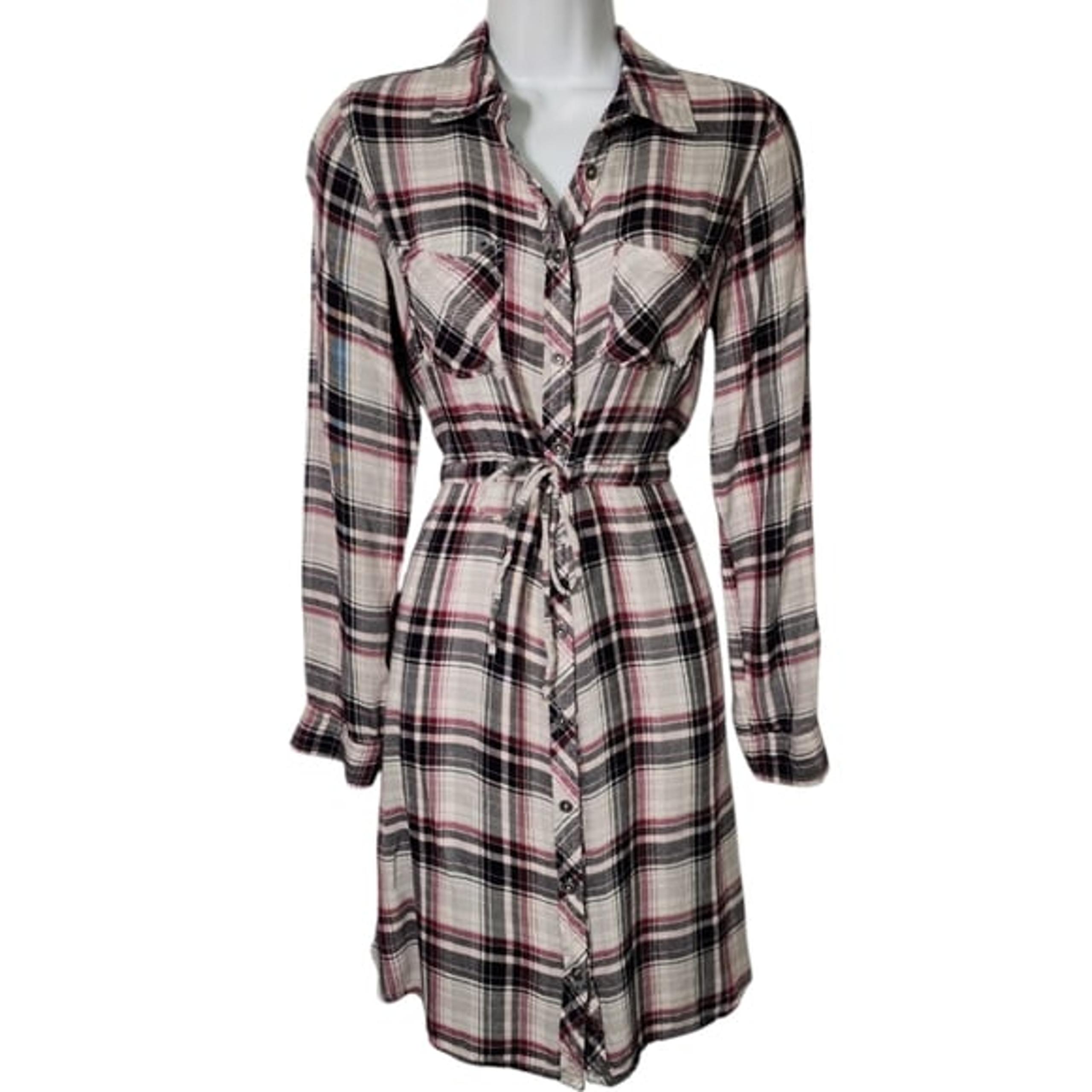 Maurices Womens Small Plaid Button Tie Waist Country Western Long Sleeve Dress