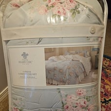 NIP Simply Shabby Chic KING Comforter BELLA Misty Blue 100% Cotton No Shams