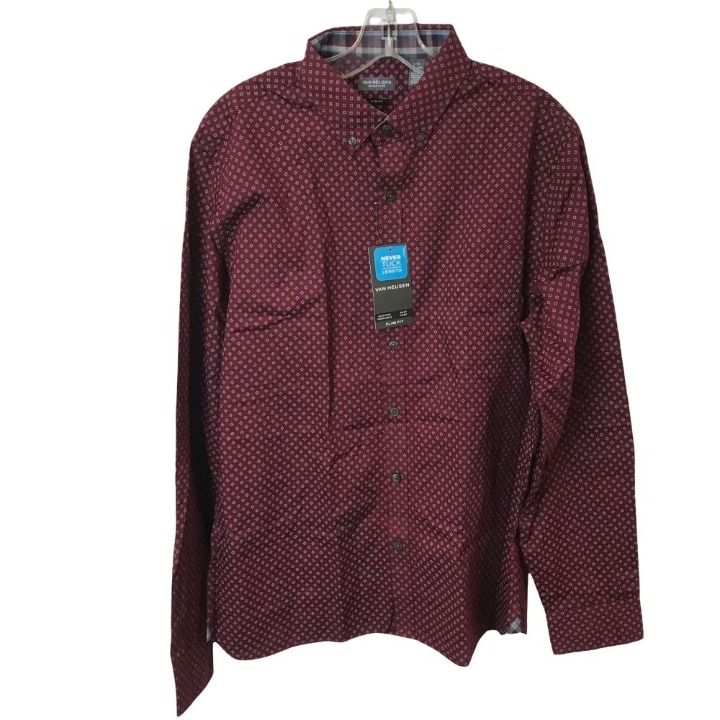 Van Heusen Men's Never Tuck Slim Fit Long Sleeve Dress Shirt (Size Large)