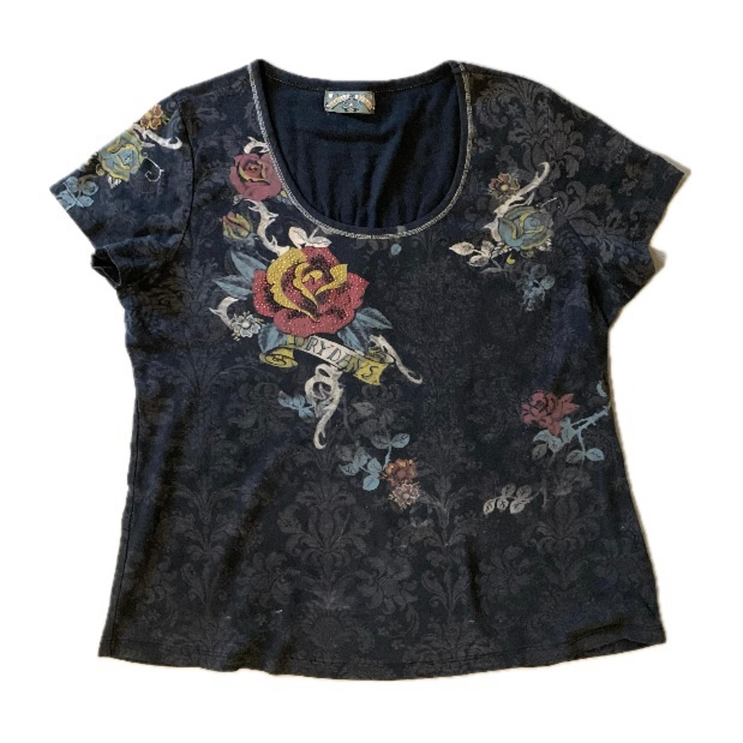 Vanilla Sugar Y2K McBling Grunge Women’s Tee – Rose Print, Size XL, Like New