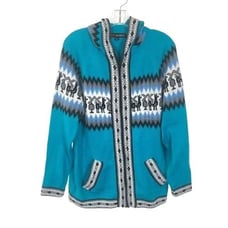 Womens Size Large Inti Alpaca Electric Blue Wool Knit Hooded Full Zip Jacket