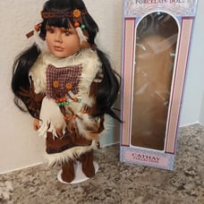 Cathay porcelain Indian girl doll in original box