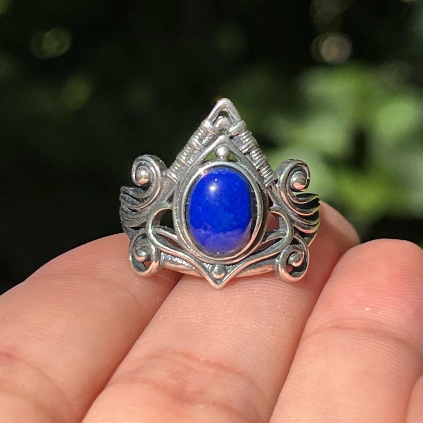 Sterling silver adjustable blue‎ lapis lazuli ring