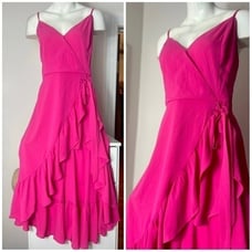 Do + Be Curve Hot Neon Pink High Low Ruffle Hem Faux Wrap Long Dress Size 1X