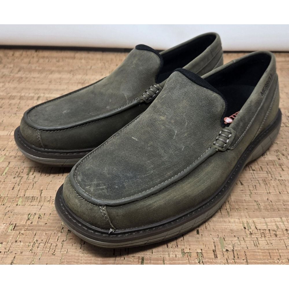 Merrell World Vue Venitian Mocs Men's 7.5 Olive Green Leather Loafer Casual