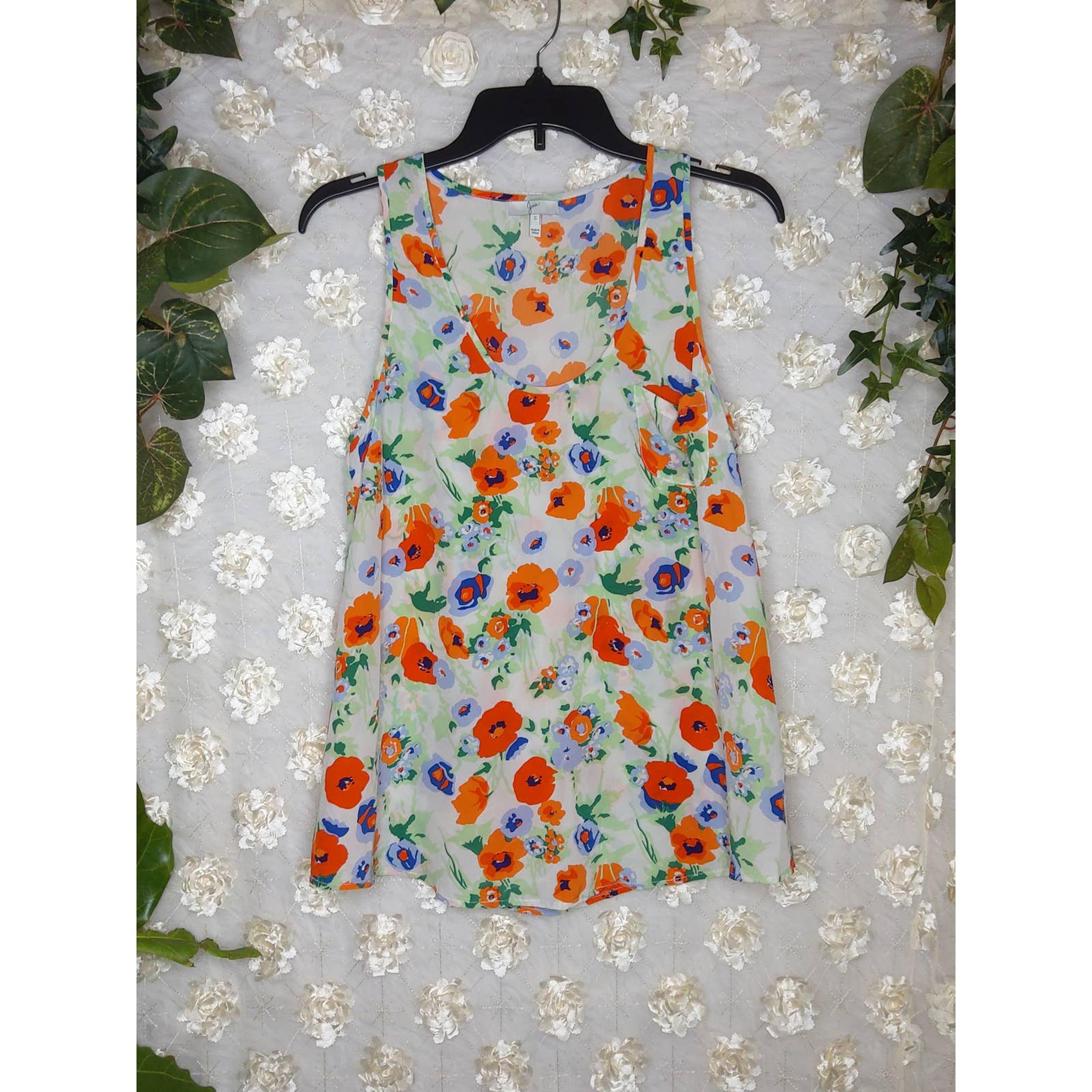 Women's Joie Tank Top Scoop Neck Cream Orange Green Silk Size Small