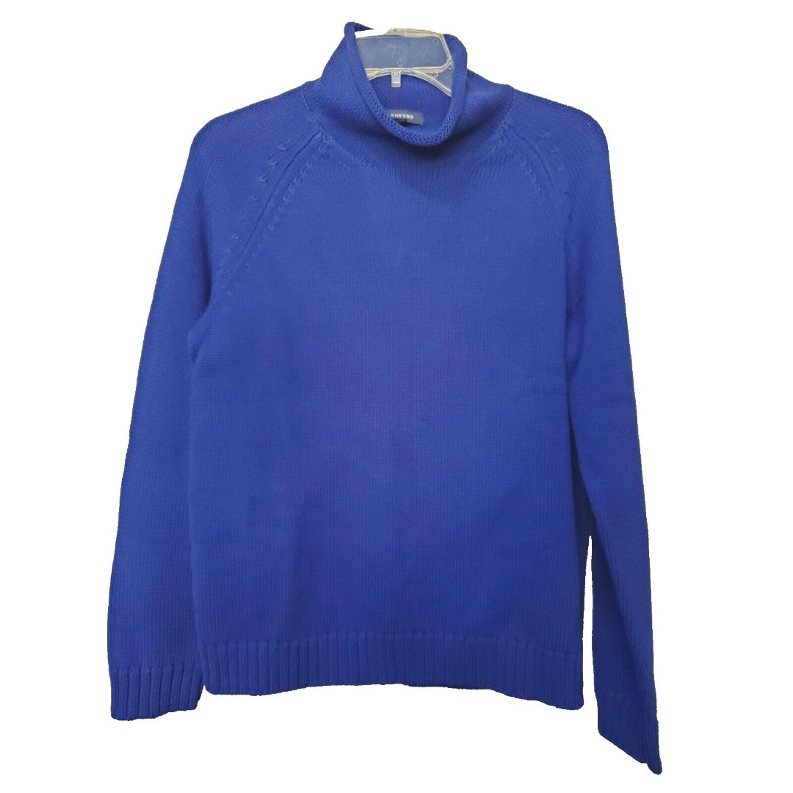Lands' End Women's Blue Cotton Mock Neck Long Sleeve Pullover Sweater Med NWOT